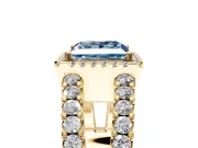 Halo Engagement Ring Setting for Fancy Blue Princess Cut Center with Wide-Open Pave Split Shank and Prong Head in Yellow Gold