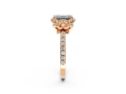 Halo Engagement Ring Setting for Emerald Cut Center with Openwork Halo, Pave Band and Prong Head in Rose Gold