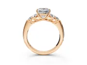 Cluster Engagement Ring Setting for Princess Cut Center with Round Cut Accent Frame and Prong Head in Rose Gold