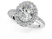 Pave Halo Engagement Ring Setting for Oval Center with Single Row Pave Band and Prong Head in Platinum