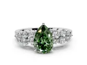 Cluster Engagement Ring Setting for Fancy Green Pear-Shaped Center with 2-Row Shoulder Clusters and Prong Head in Platinum