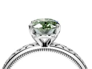 Solitaire Engagement Ring Setting for Fancy Green Oval Center with Milgrain X Pattern Band and Prong Head in White Gold