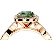 Halo Engagement Ring Setting for Fancy Green Cushion Cut Center with Pave and Plain Twist Band and Prong Head in Rose Gold