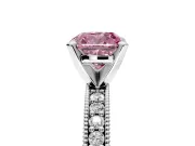 Milgrain Pave Engagement Ring Setting for Fancy Pink Cushion Cut Center with Accent Band and Prong Head in Platinum