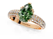 Solitaire Engagement Ring Setting for Fancy Green Pear-Shaped Center with Multi-Row Pave Accents and Basket Head in Rose Gold