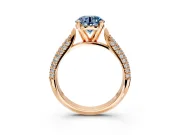 Solitaire Engagement Ring Setting for Fancy Blue Round Cut Center with Multi-Row Accents and Prong Head in Rose Gold