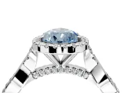 Halo Engagement Ring Setting for Fancy Blue Pear-Shaped Center with Twist Band and Prong Head in Sterling Silver