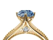 Solitaire Engagement Ring Setting for Fancy Blue Cushion Cut Center with Milgrain Cathedral Band and Prong Head in Yellow Gold