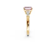 3 Stone Engagement Ring Setting for Fancy Pink Asscher Cut Center with Baguette Accents and Prong Head in Yellow Gold