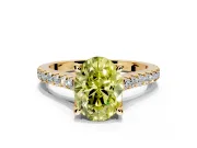 Solitaire Engagement Ring Setting for Fancy Yellow Oval Center with Widening Pave Band and Claw Prong Head in Yellow Gold