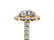 Halo Engagement Ring Setting for Round Cut Center with Narrowing Pave Band and Prong Head in Yellow Gold