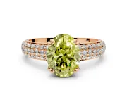 Solitaire Engagement Ring Setting for Fancy Yellow Oval Center with Multi-Row Pave Accents and Basket Head in Rose Gold