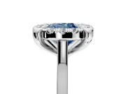 Single Halo Engagement Ring Setting for Fancy Blue Cushion Cut Center with Corner Claws, Plain Band and Prong Head in Sterling Silver