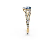 Solitaire Engagement Ring Setting for Fancy Blue Heart-Shaped Center with Pave Split Shank and Prong Head in Yellow Gold