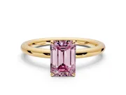 Low-Set Solitaire Engagement Ring Setting for Fancy Pink Emerald Cut Center with Thin Plain Band and Prong Head in Yellow Gold