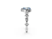 Milgrain Bezel Engagement Ring Setting for Fancy Blue Pear-Shaped Center with Marquise Stations and Bezel Head in Sterling Silver