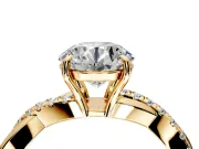 Crossover Engagement Ring Setting for Round Cut Center with Pave and Plain Strands and Prong Head in Yellow Gold