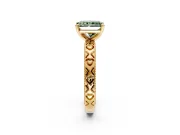Solitaire Engagement Ring Setting for Fancy Green Radiant Cut Center with XO Engraved Band and Prong Head in Yellow Gold