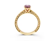 Solitaire Engagement Ring Setting for Fancy Pink Emerald Cut Center with Engraved Milgrain Band and Prong Head in Yellow Gold