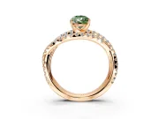Solitaire Engagement Ring Setting for Fancy Green Pear-Shaped Center with Woven 3-Strand Pave Band and Prong Head in Rose Gold