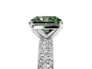 Solitaire Engagement Ring Setting for Fancy Green Radiant Cut Center with Domed Multi-Row Pave Band and Prong Head in Platinum