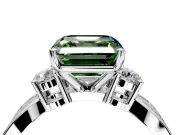 3 Stone Engagement Ring Setting for Fancy Green Asscher Cut Center with Pave Twist Band and Prong Head in White Gold
