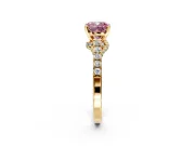 Solitaire Engagement Ring Setting for Fancy Pink Cushion Cut Center with Crossover Accents and Prong Head in Yellow Gold