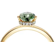 Hidden Halo Engagement Ring Setting for Fancy Green Pear-Shaped Center with Plain Band and Tall Prong Head in Yellow Gold