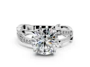Solitaire Engagement Ring Setting for Round Cut Center with Pave and Plain Crossover Band and Prong Head in White Gold