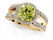 Halo Engagement Ring Setting for Fancy Yellow Round Cut Center with Wide-Open Pave Split Shank and Prong Head in Yellow Gold