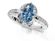 Floral Engagement Ring Setting for Fancy Blue Pear-Shaped Center with Four Accent Clusters and Prong Head in Platinum