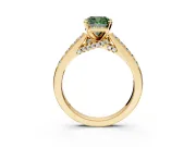 Solitaire Engagement Ring Setting for Fancy Green Cushion Cut Center with Crossover Accents and Prong Head in Yellow Gold