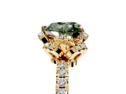 Halo Engagement Ring Setting for Fancy Green Heart-Shaped Center with Openwork Halo, Pave Band and Prong Head in Yellow Gold