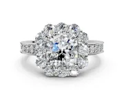 Halo Engagement Ring Setting for Cushion Cut Center with Milgrain Channel Band and Prong Head in Sterling Silver