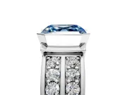 Bezel Engagement Ring Setting for Fancy Blue Asscher Cut Center with Wide Channel-Set Band and Bezel Head in Platinum