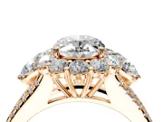 Halo Engagement Ring Setting for Oval Center with Two-Strand Split Shank and Prong Head in Rose Gold