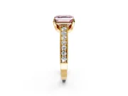 Solitaire Engagement Ring Setting for Fancy Pink Asscher Cut Center with Milgrain-Framed Pave Band and Prong Head in Yellow Gold