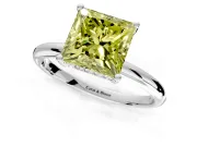 Hidden Halo Engagement Ring Setting for Fancy Yellow Princess Cut Center with Thin Round-Wire Band and Prong Head in White Gold