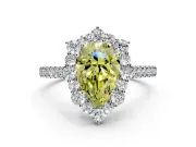 Halo Engagement Ring Setting for Fancy Yellow Pear-Shaped Center with Single-Row Pave, Open Basket and Prong Head in Platinum