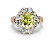 Large Accent Halo Engagement Ring Setting for Fancy Yellow Oval Center with Pave Split Shank and Prong Head in Rose Gold
