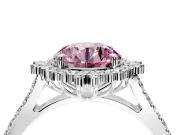 Sunburst Halo Engagement Ring Setting for Fancy Pink Round Cut Center with Pave Band and Prong Head in White Gold
