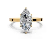 Hidden Halo Engagement Ring Setting for Marquise Center with Wide Flat Plain Band and Prong Head in Yellow Gold
