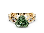 Solitaire Engagement Ring Setting for Fancy Green Heart-Shaped Center with Accented Twist Band and Leaf Prong Head in Yellow Gold