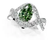 Halo Engagement Ring Setting for Fancy Green Pear-Shaped Center with Pave Infinity Twist Band and Prong Head in Sterling Silver