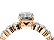 Shared-Prong Engagement Ring Setting for Emerald Cut Center with Graduated Accents and Prong Head in Rose Gold