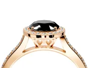 Halo Engagement Ring Setting for Fancy Black Oval Center with Pave Accents, Heart Basket and Prong Head in Rose Gold