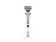 Solitaire Engagement Ring Setting for Fancy Green Asscher Cut Center with Crossover Accents and Prong Head in Sterling Silver