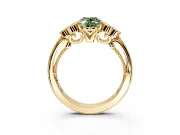Cluster Engagement Ring Setting for Fancy Green Oval Center with Bezel Accent Clusters and Prong Head in Yellow Gold