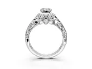 Solitaire Engagement Ring Setting for Emerald Cut Center with Filigree Accent Basket and Prong Head in White Gold