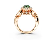 Milgrain Halo Engagement Ring Setting for Fancy Green Round Cut Center with Shoulder Bezels and Prong Head in Rose Gold